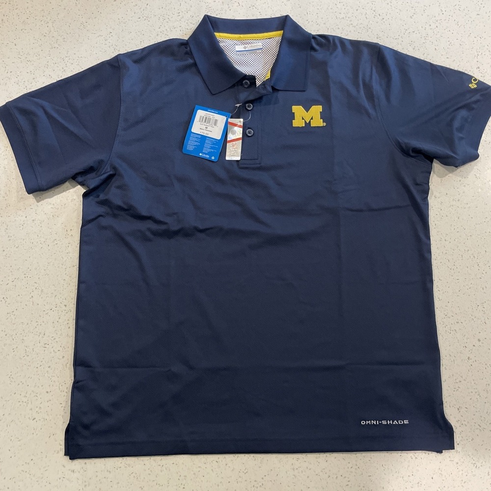 Columbia PFG Michigan Wolverines Polo Omni- Shade Shirt Men's Size: Medium NWT - Picture 1 of 8